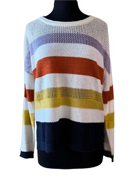 Fate Cream Open Knit Sweater Stripes Size Large Long Sleeve
